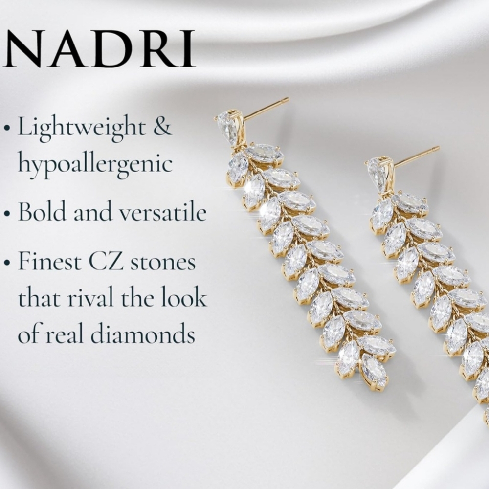 GORGEOUS NADRI RSVP DIAMOND CZ LEAF DROP CHANDELIER EARRINGS